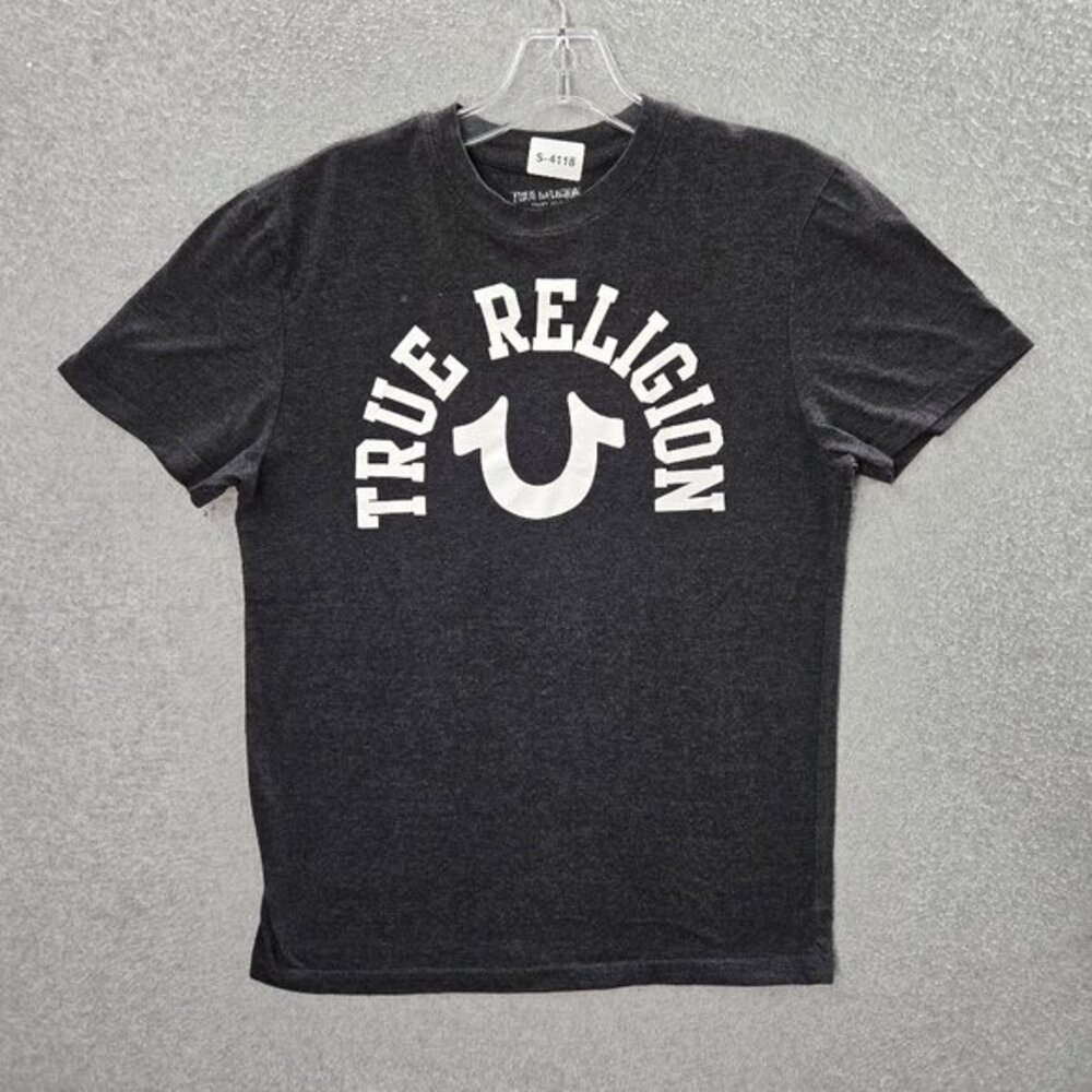 True Religion Men Shirt Small Gray Logo Graphic Short Sleeve Crew‎ Neck Tee